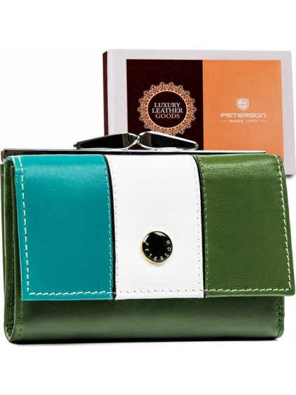 Peterson fehér-zöld-kék háromszínű női kis pénztárca Y154