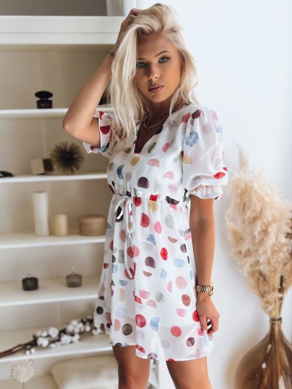 Fehér, omlós ruha színes mintával CLARIE II