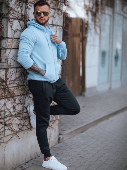 Világoskék-fekete férfi tréningruha szett