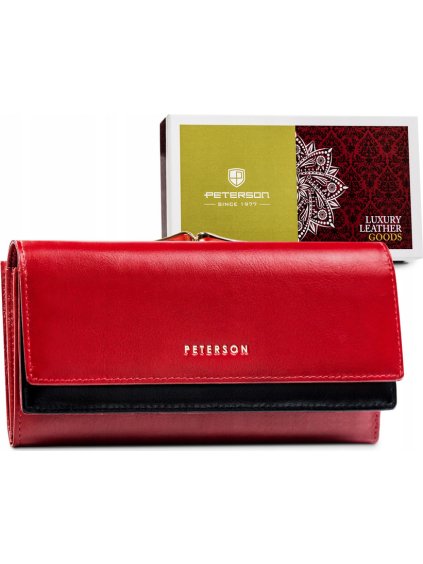 Peterson vörös-fekete nagy bőr pénztárca Y209