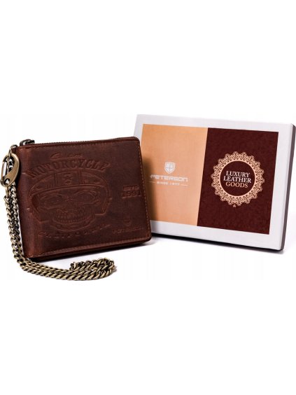 Peterson barna férfi bőr pénztárca lánccal W065