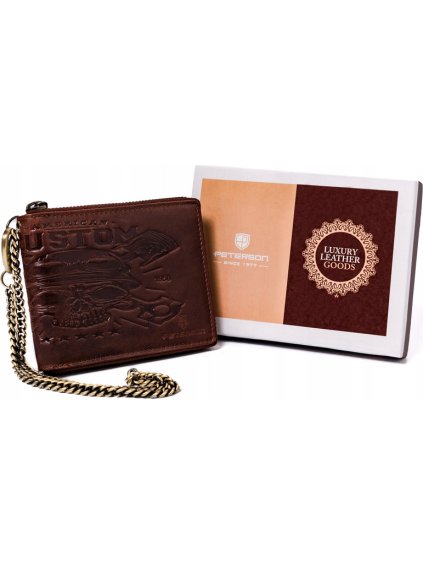 Peterson Peterson férfi barna bőr pénztárca lánccal W066