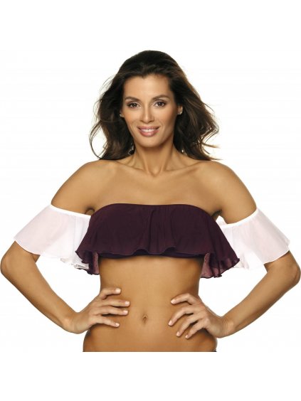 Sötétlila fodros fürdőruha felső Grace Vigneto-Bianco
