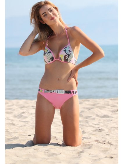 Világos rózsaszín mintás bikini övvel Fibi