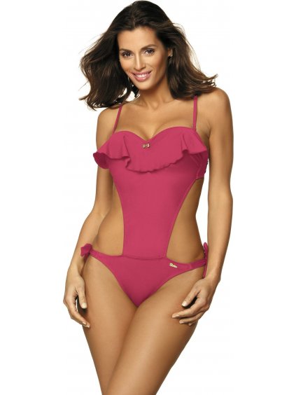 Sötét rózsaszín csomózott fodros monokini Carmen Rose Pink