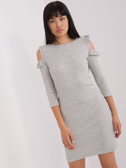 Szürke ruha vállrésszel