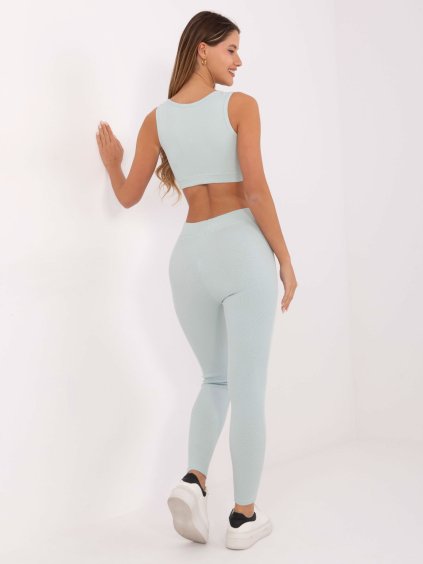 (Méret L) Világoskék női bordázott szett, leggings és póló