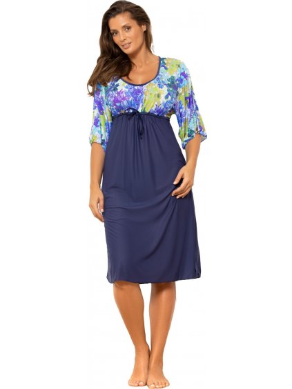Virágos strandtunika fürdőruhához, sötétkék szoknyával Vivijen