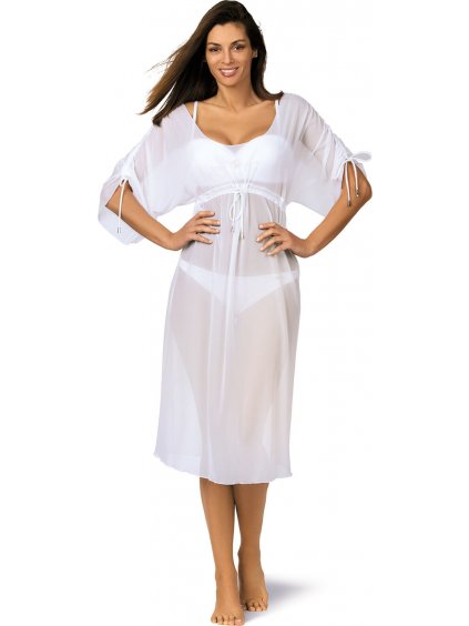 Fehér strandtunika fürdőruhához húzózsinórral Dora Bianco