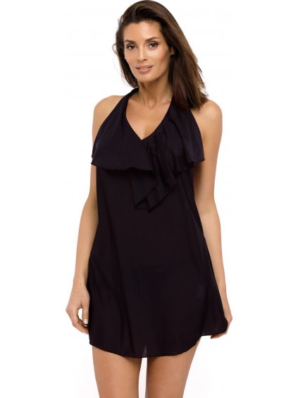 Fekete strandtunika fürdőruhához fodorral Erin Nero
