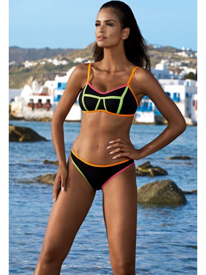 Fekete bikini színes csíkokkal