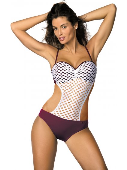 Sötétlila monokini fehér hálóval Gwen Vigneto