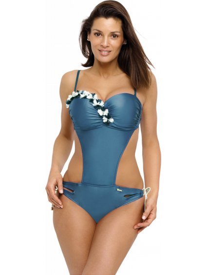 Kék monokini virágokkal Evelyn Camargue M-530 (7)