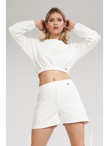 Krémszínű "crop" pulóver gumi élekkel