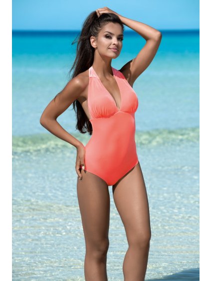 Korall színű egyrészes fürdőruha velúrral