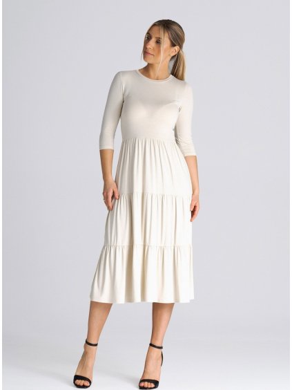 Világos bézs fodros midi ruha