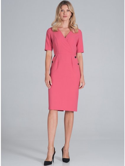 (Méret S) Korall színű midiruha gombokkal