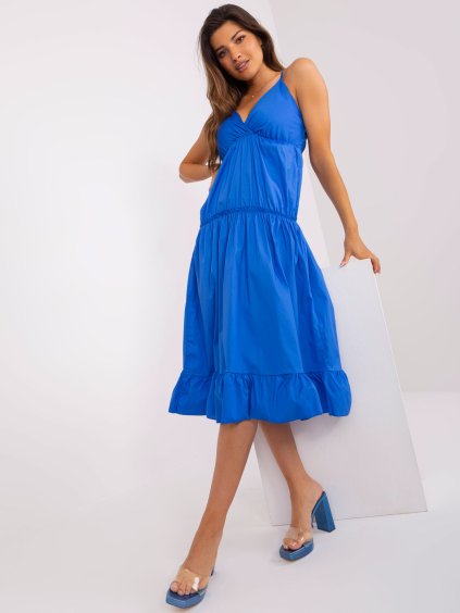 Kék midi ruha nyakkivágással