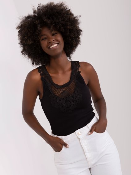 Fekete bordázott, csipke felső