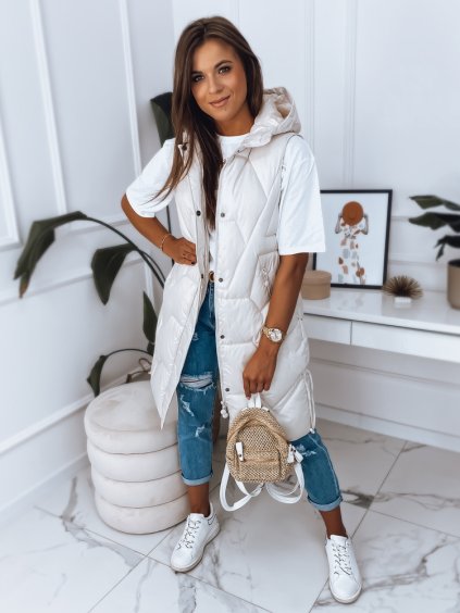 Krém hosszú steppelt mellény LARIS