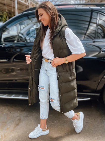 ELLA Khaki hosszú steppelt mellény