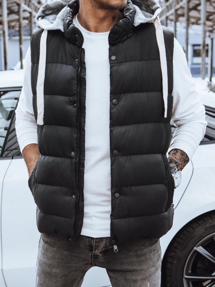 Fekete steppelt mellény pulóver kapucnival