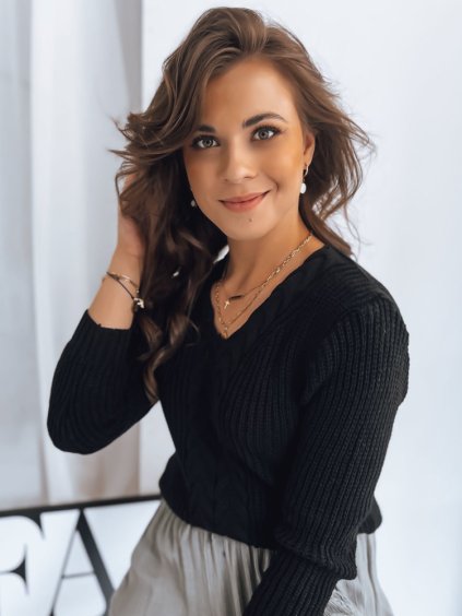 Fekete kötött mintás pulóver CANDIS