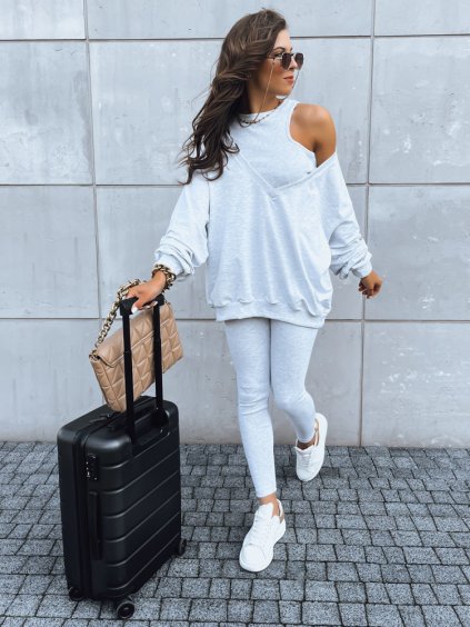 Világosszürke bordázott pulóver, leggings és felső szett ASTRAL ATTIRE