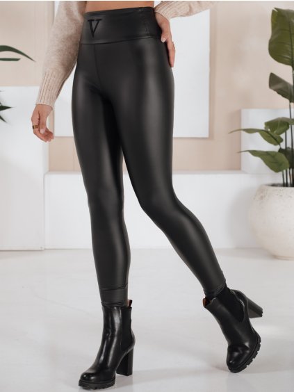 Fekete műbőr leggings magasabb derékkal VALENTIS