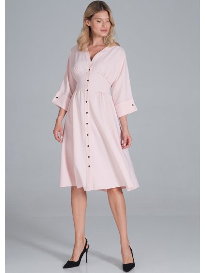 (Méret XL) Világosrózsaszín retro ruha gombokkal