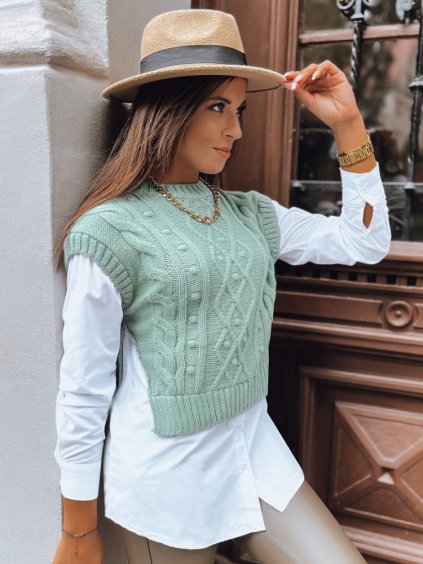 Menta színű kötött mellény inggel CELESTIA