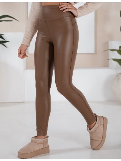 Barna műbőr viaszos leggings JEWELS