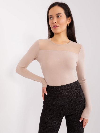 Bézs blúz áttetsző betéttel