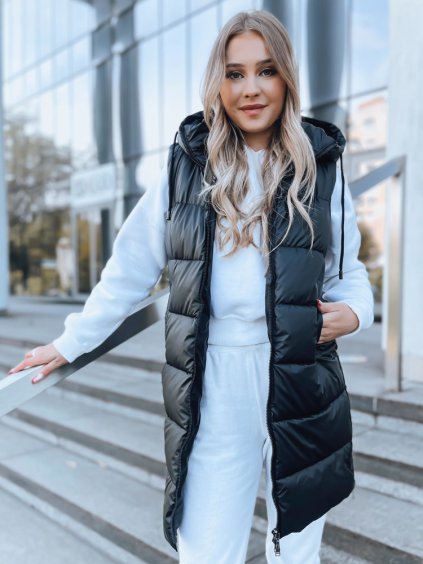 Fekete hosszabb steppelt mellény FAR AWAY