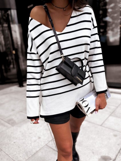 Fehér csíkos oversize pulóver HECATE