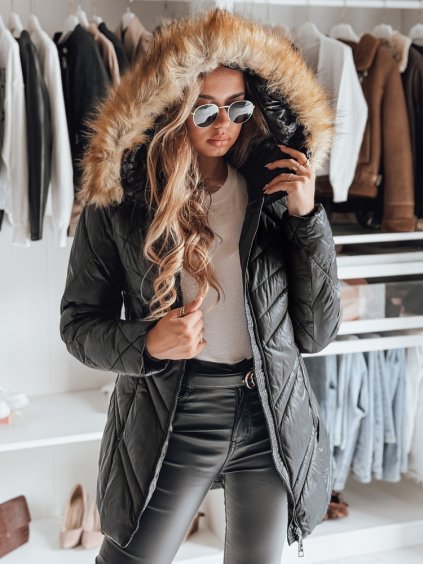 Fekete fényes téli kabát SOLARIS