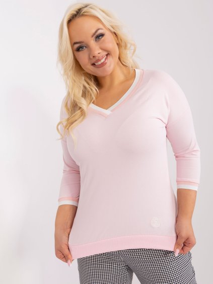 Világos rózsaszín V-nyakú póló