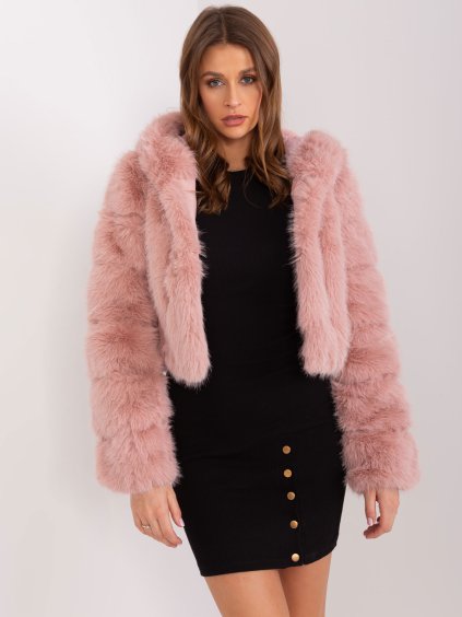 Világos rózsaszín rövid kabát kapucnival