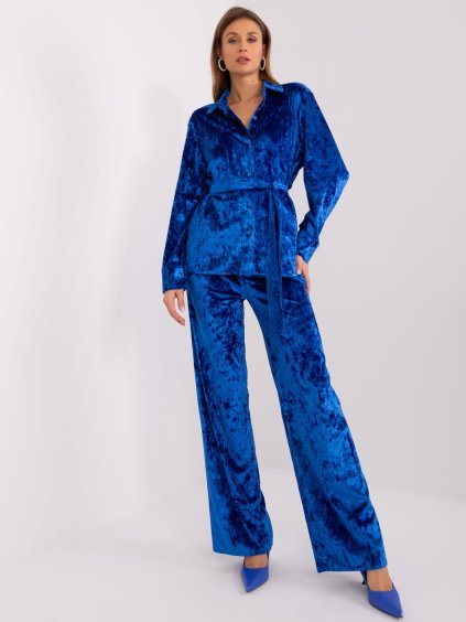 Kék velúr nadrág és ing szett