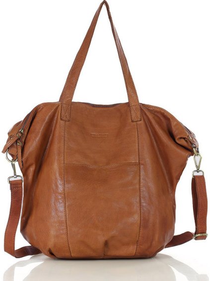 MARCO MAZZINI Karamell bőr shopper táska kötött betéttel