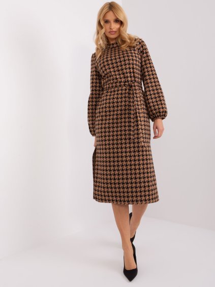 Barna-fekete mintás midi ruha