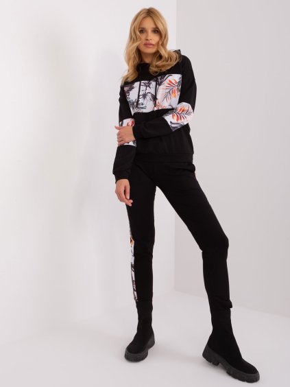 Fekete tréningruha szett virágos csíkkal