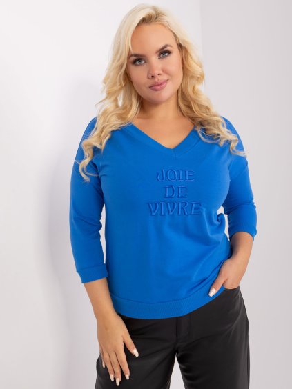 Kék póló nyakkivágással és 3/4 ujjú