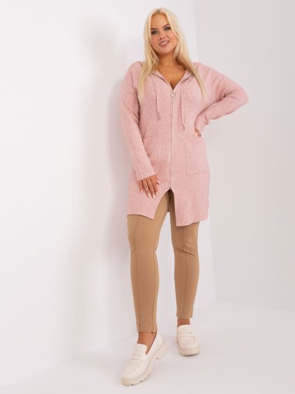 Púder színű hosszú pulóver cipzárral zsebbel