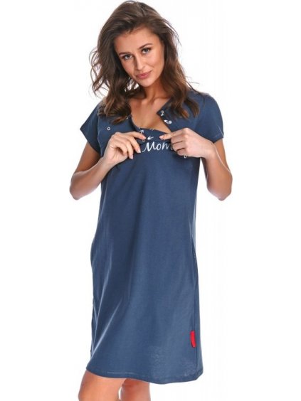 Sötétkék kismama és szoptatós hálóing MOM