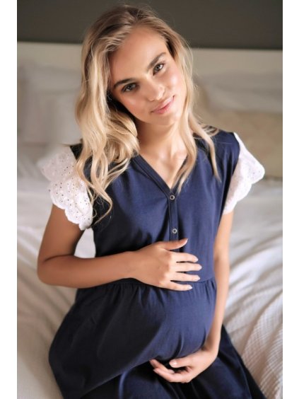 Sötétkék kismama ing organikus pamutból és csipkével