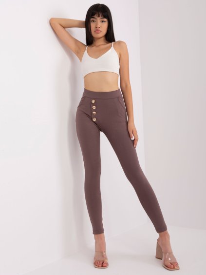 Barna leggings magas derékkal és dekoratív gombokkal