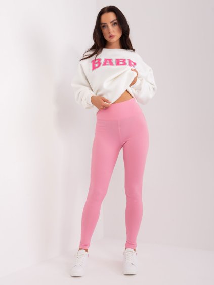 Rózsaszín bordázott leggings magas derékkal