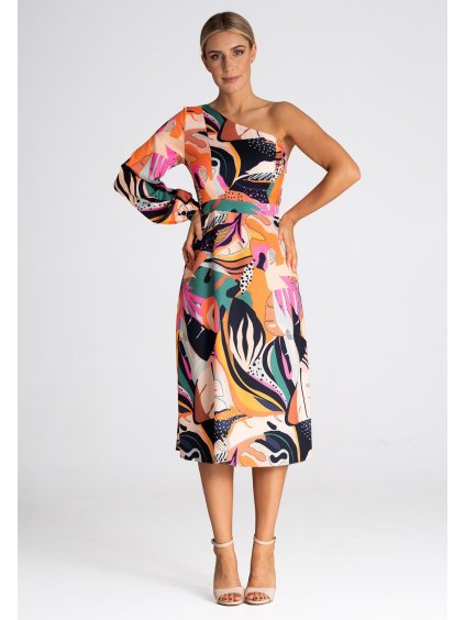 Színes mintás midi ruha egy ujjú