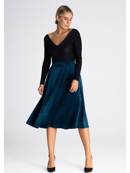 Sötétkék midi szoknya zsebekkel